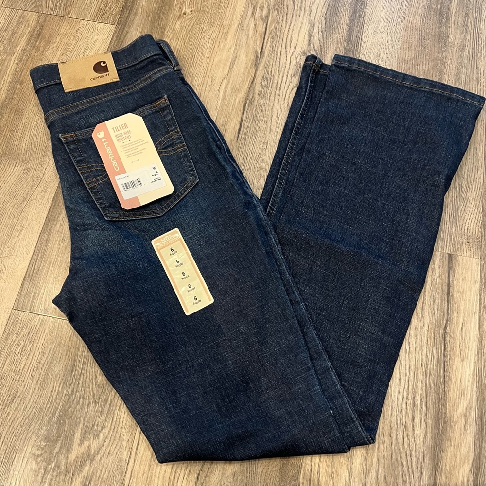 New Carhartt Women’s 6 Regular Tiller High Rise Bootcut Stretch Jeans Dark Work